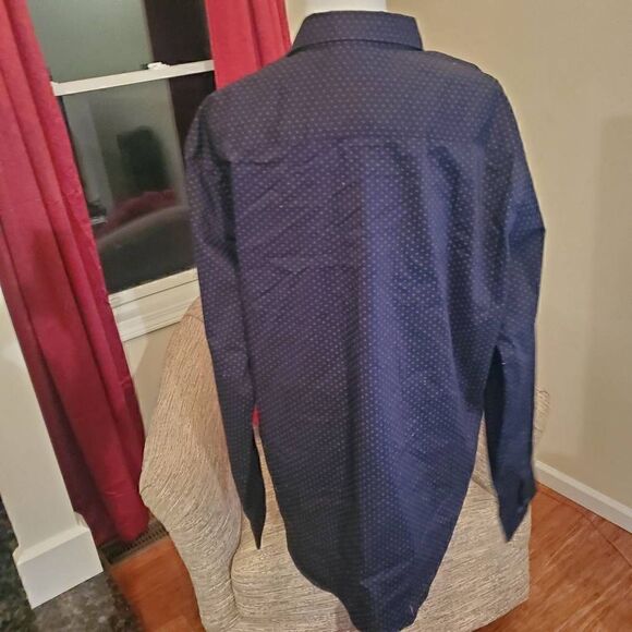Van Heusen Black Dots Flex Slim Fit Stretch Button Front Dress Shirt Mens Size X - Picture 8 of 11